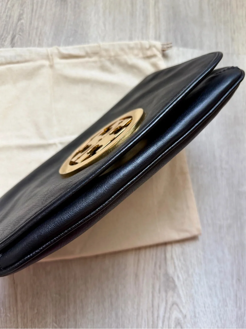 Tory Burch - Black Leather Shoulder Bag/Clutch w/ Gold Logo and Detachable Chain